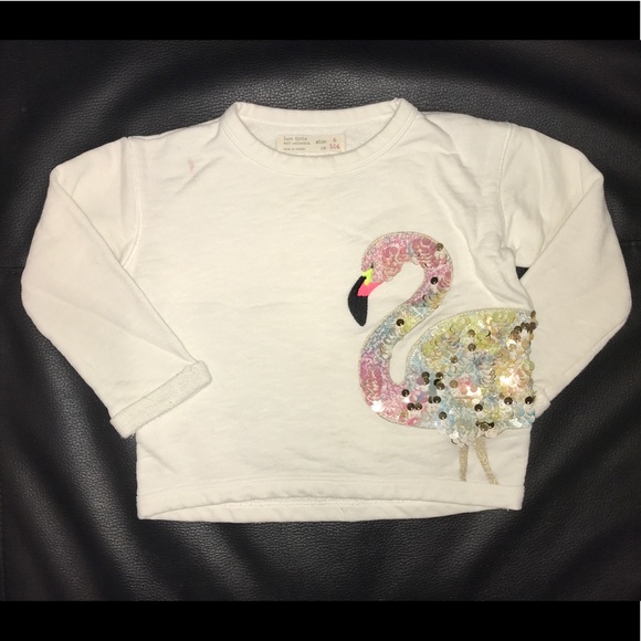 Zara Girls Sequin Flamingo Sweater Size 4 - Picture 1 of 6